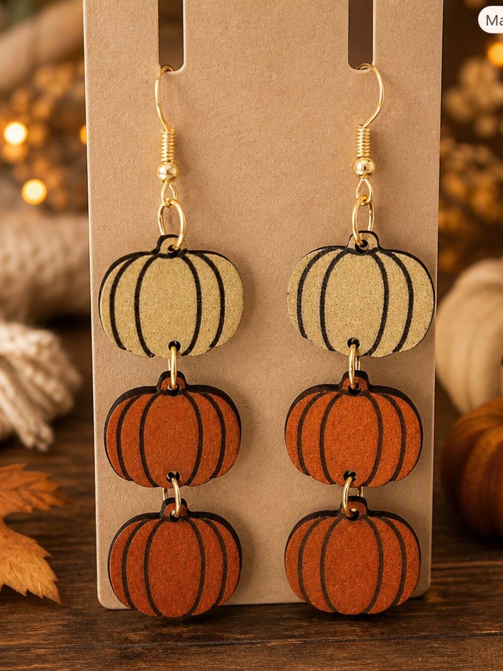 Fall Pumpkin Wooden Earrings NWT